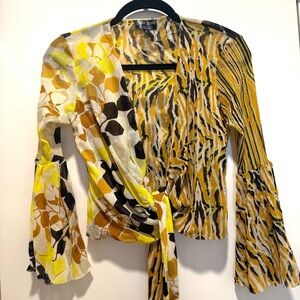 Petit Pois Wrap Blouse S Multicolor Mesh Tie Front Top